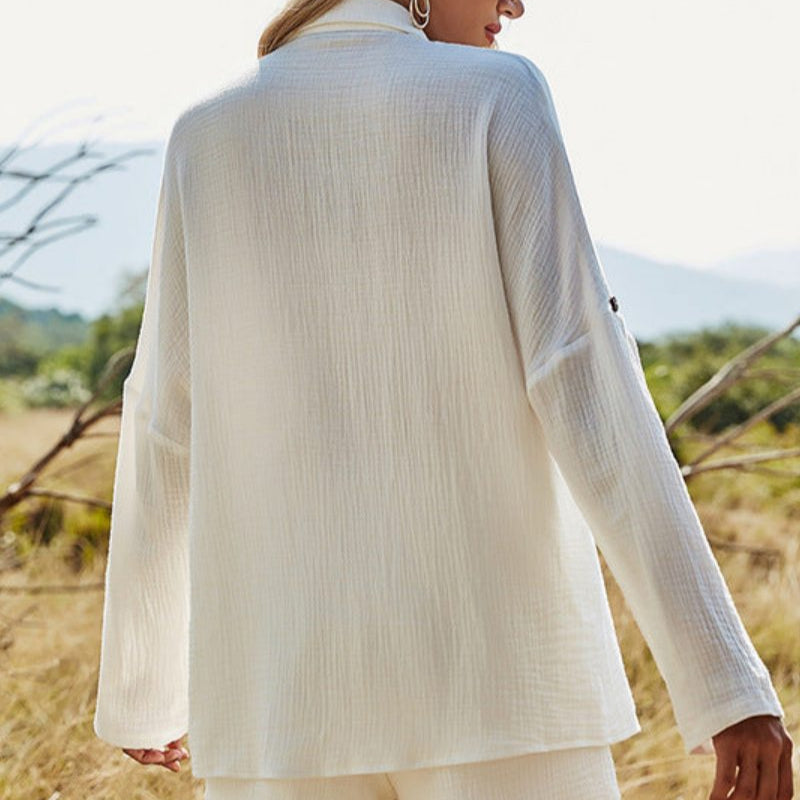 Zomer Co-Ord - Knoopsluiting - Lange mouwen - Set met korte broek en shirt - Set voor dames-Boetiek Moda