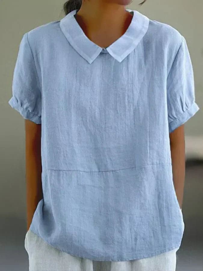Zomerblouse | Kraag | Losse pasvorm | Blouse met korte mouwen | Zomertops voor dames-Boetiek Moda