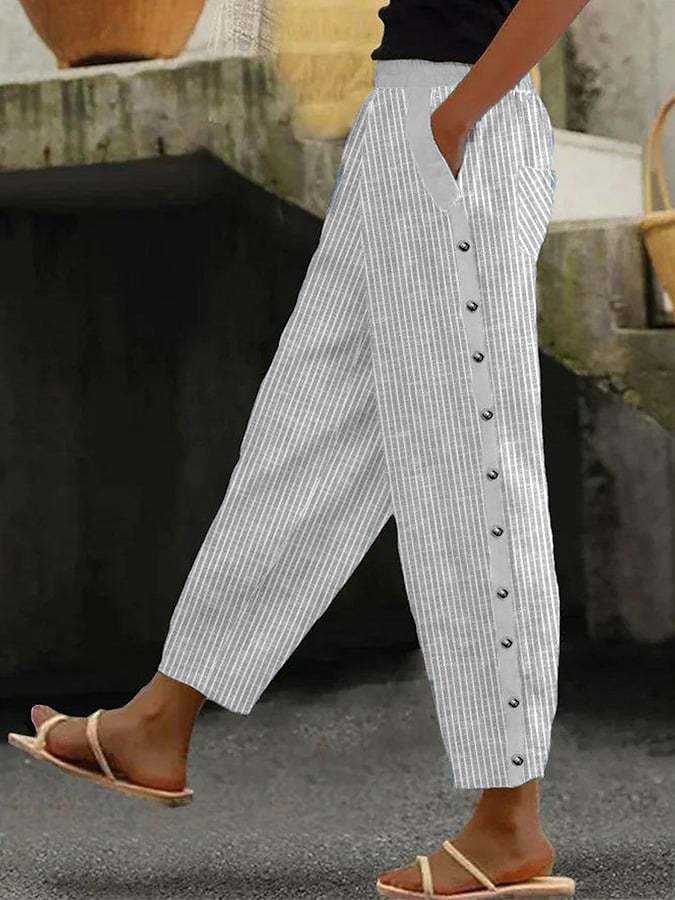 Zomerbroek - Damesbroek loose fit linnen met zijknoop-Boetiek Moda