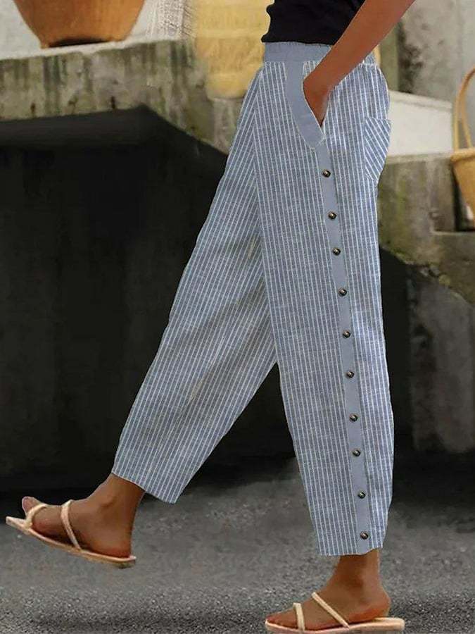 Zomerbroek - Damesbroek loose fit linnen met zijknoop-Boetiek Moda