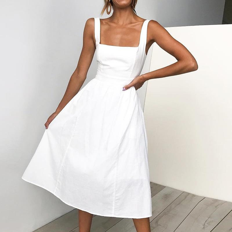 Zomerjurk - Dames mouwloze midi-jurk met vierkante halslijn-Boetiek Moda