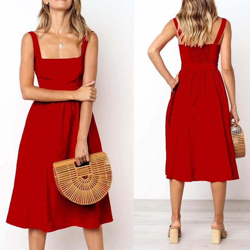 Zomerjurk - Dames mouwloze midi-jurk met vierkante halslijn-Boetiek Moda