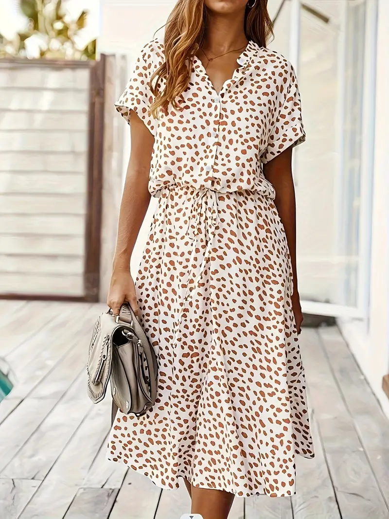 Zomerjurk - Korte Mouw - Ceintuur - Midi-jurk - Zondress-Boetiek Moda