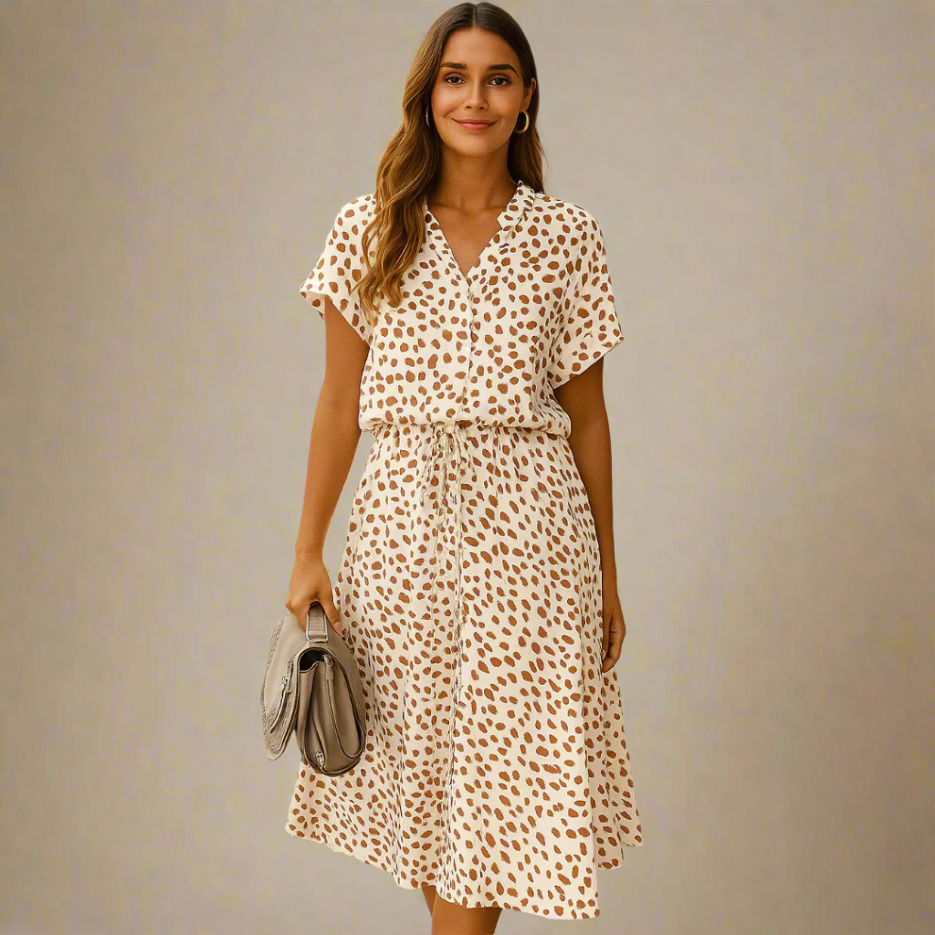 Zomerjurk - Korte Mouw - Ceintuur - Midi-jurk - Zondress-Boetiek Moda