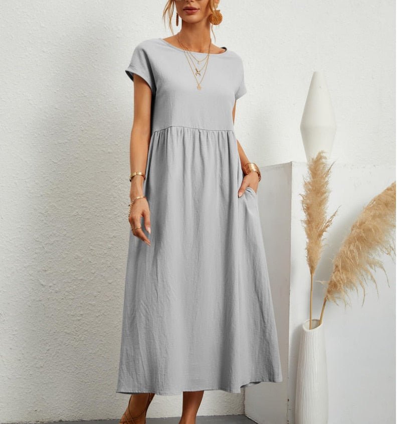 Zomerjurk - Korte mouwen - Losse pasvorm - Lange jurk - Maxi-jurk-Boetiek Moda