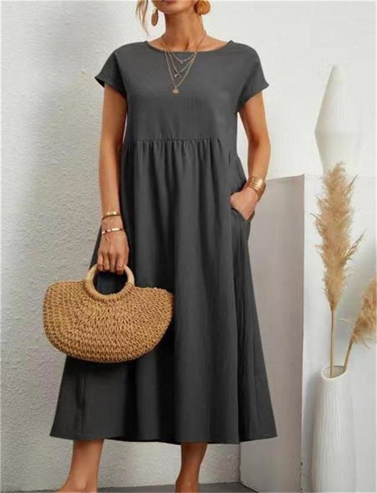 Zomerjurk - Korte mouwen - Losse pasvorm - Lange jurk - Maxi-jurk-Boetiek Moda