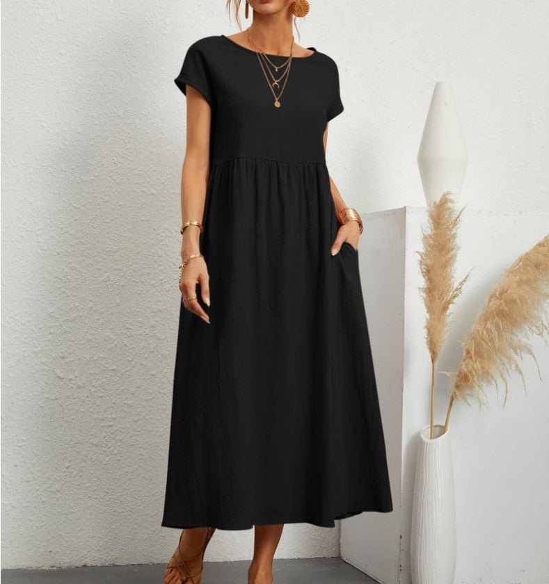 Zomerjurk - Korte mouwen - Losse pasvorm - Lange jurk - Maxi-jurk-Boetiek Moda