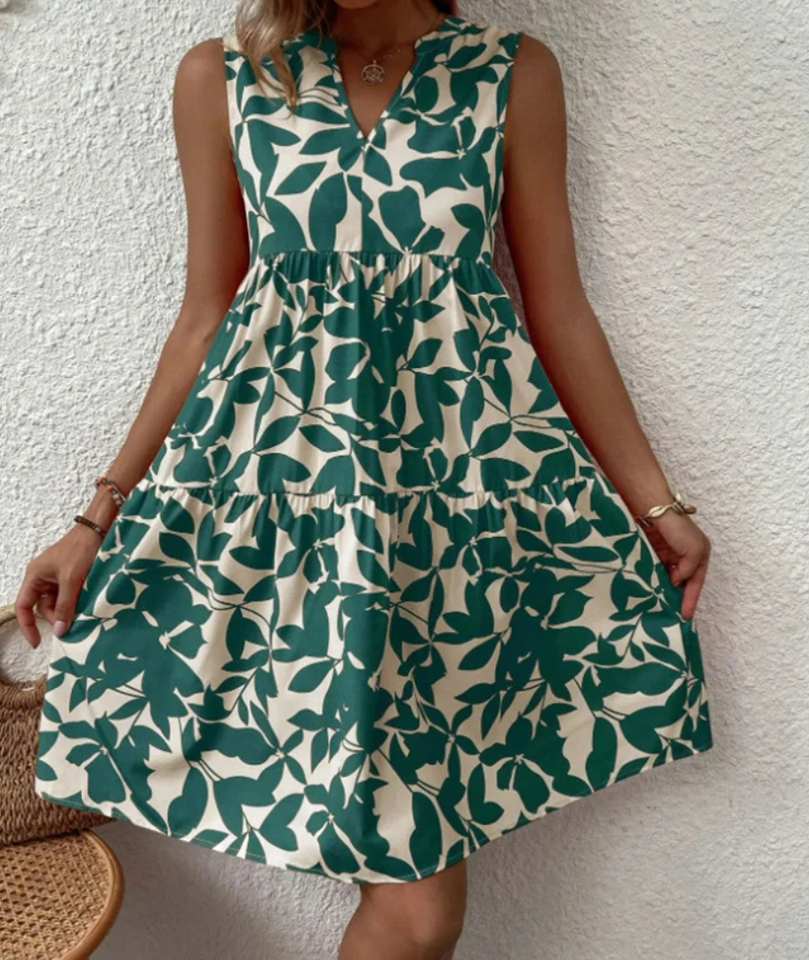 Zomerjurk - Losjes model - Knielengte - Mouwloos - A-lijn jurk-Boetiek Moda
