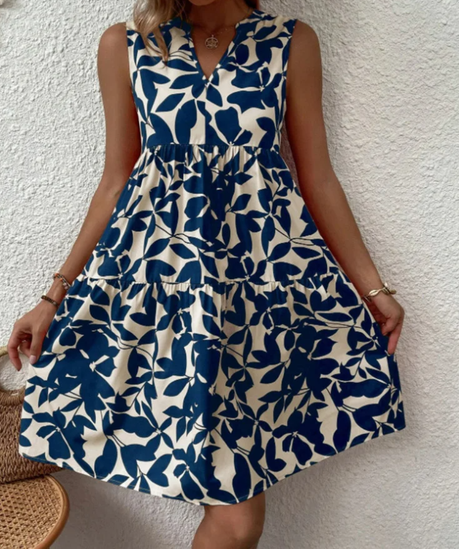 Zomerjurk - Losjes model - Knielengte - Mouwloos - A-lijn jurk-Boetiek Moda