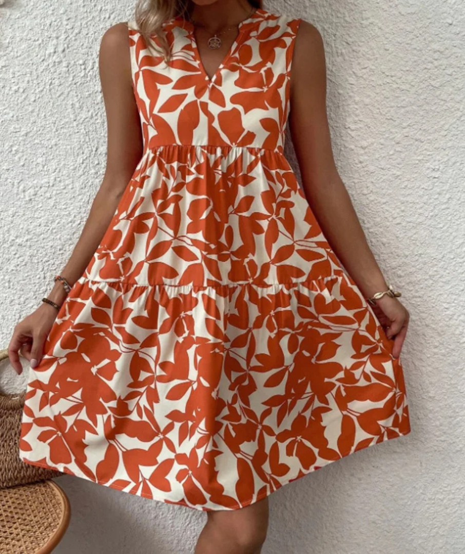 Zomerjurk - Losjes model - Knielengte - Mouwloos - A-lijn jurk-Boetiek Moda
