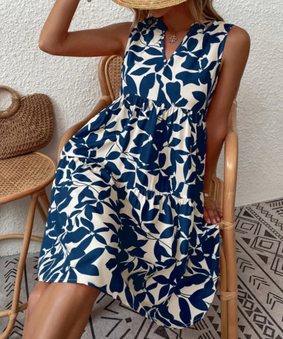 Zomerjurk - Losjes model - Knielengte - Mouwloos - A-lijn jurk-Boetiek Moda