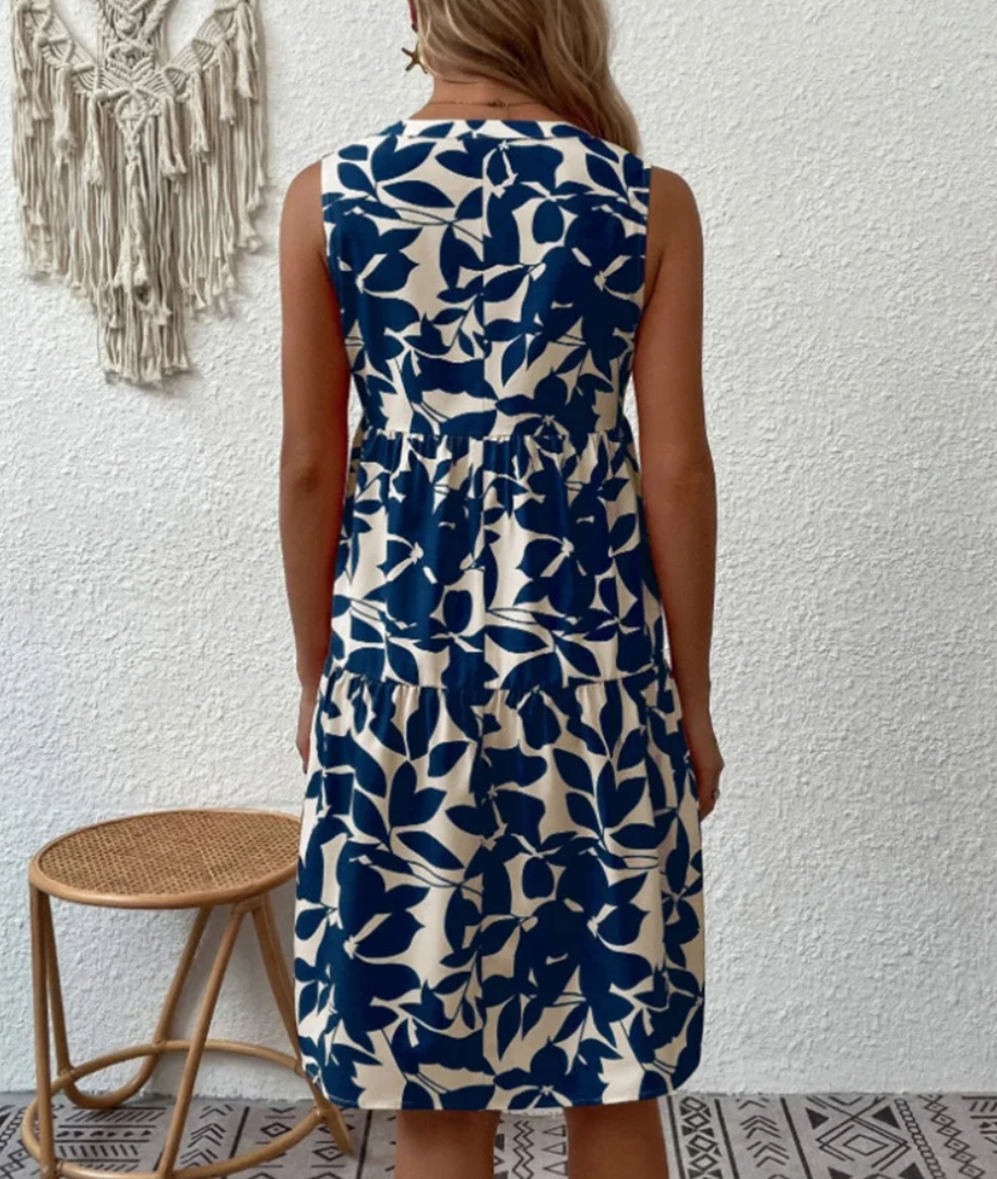 Zomerjurk - Losjes model - Knielengte - Mouwloos - A-lijn jurk-Boetiek Moda