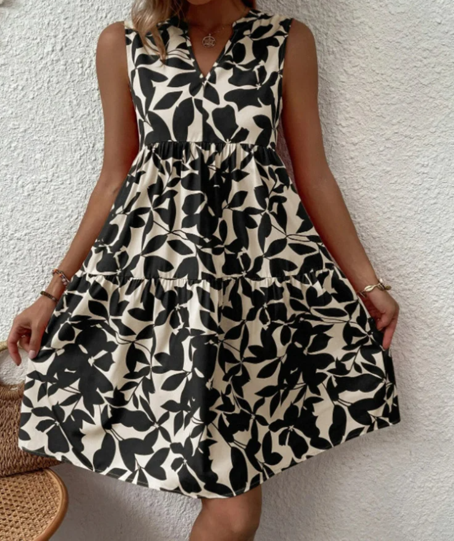 Zomerjurk - Losjes model - Knielengte - Mouwloos - A-lijn jurk-Boetiek Moda