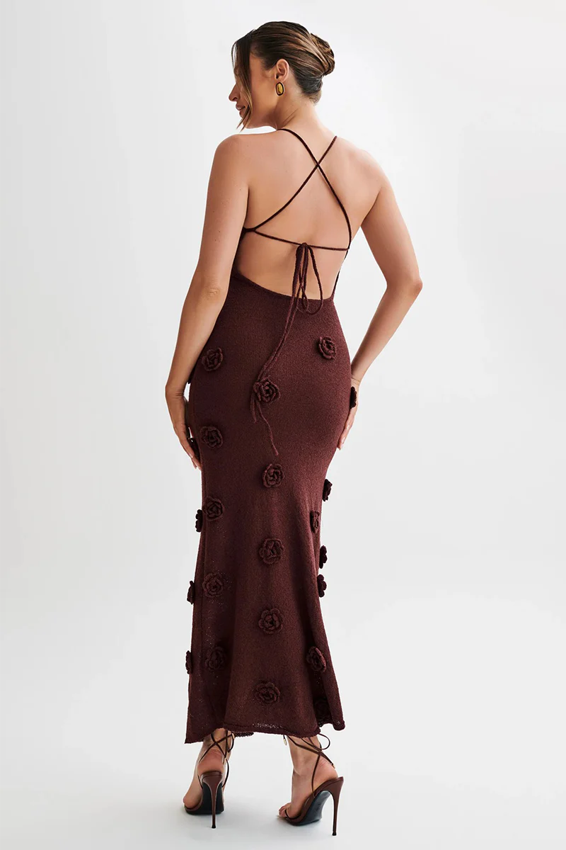 Zomerjurk - Mouwloze Open Rug Bodycon Gebreide Maxi Dress-Boetiek Moda