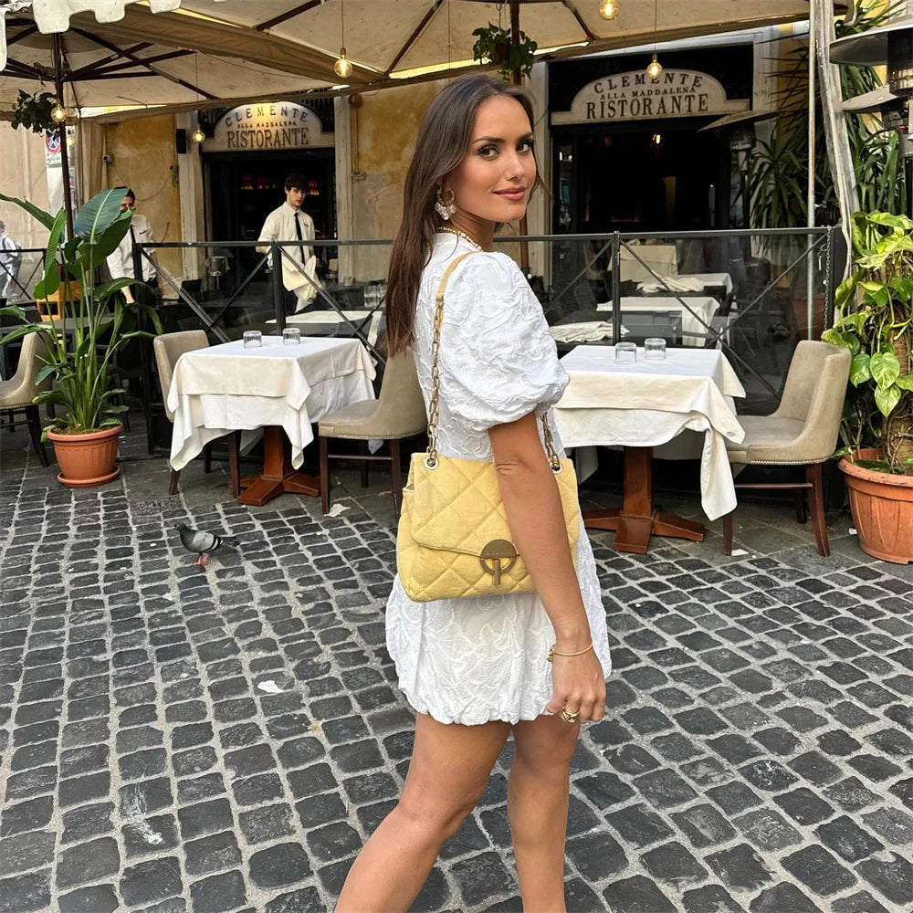Zomerjurk | Pofmouwen | V-hals | Witte jurk | Mini-jurk-Boetiek Moda