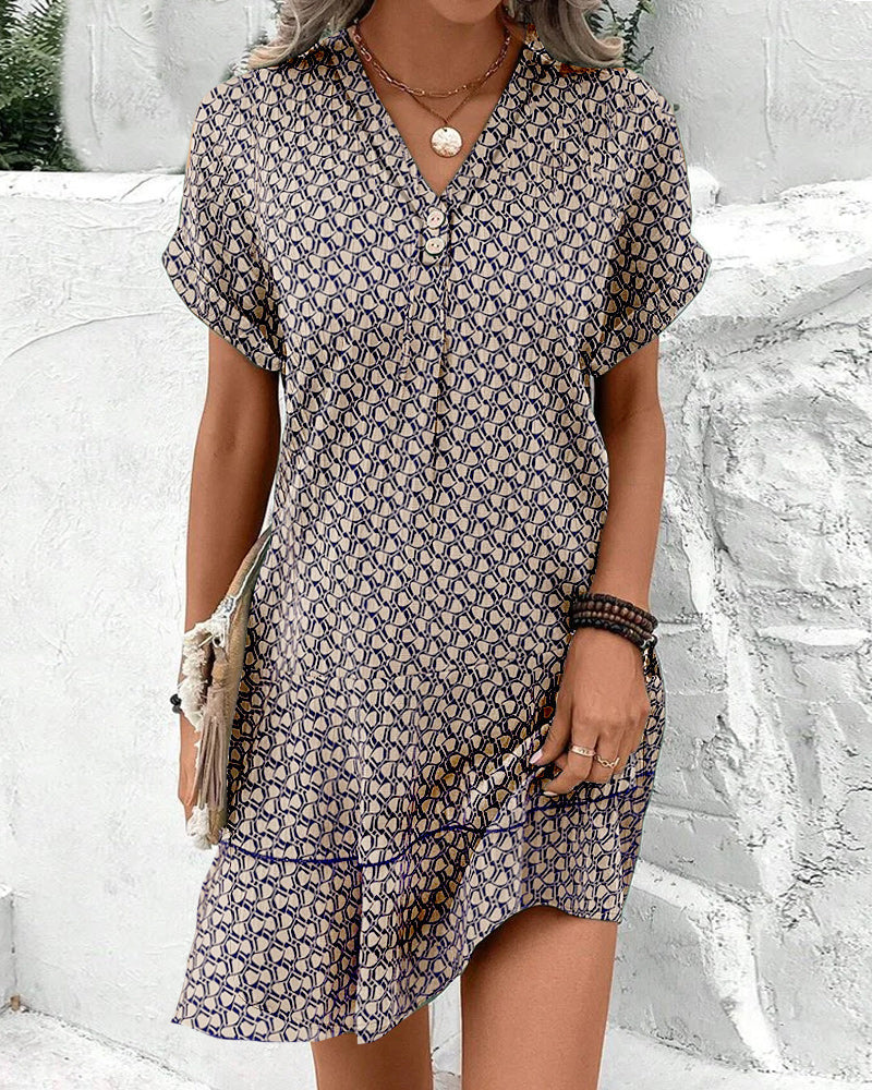 Zomerjurk - V-hals - Korte Mouw - A-lijn Jurk - Korte Jurk-Boetiek Moda