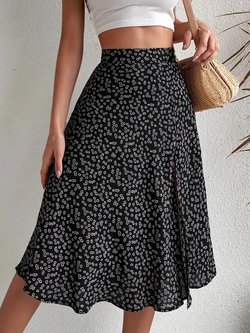 Zomerrok, Bloemenrok, Splitrok, Midirok, Rok met hoge taille-Boetiek Moda