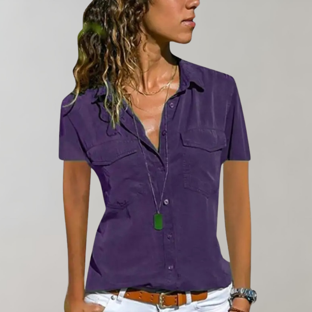 Zomertop | Kraag | Knoopsluiting | Blouse met korte mouwen | Damesoverhemd-Boetiek Moda