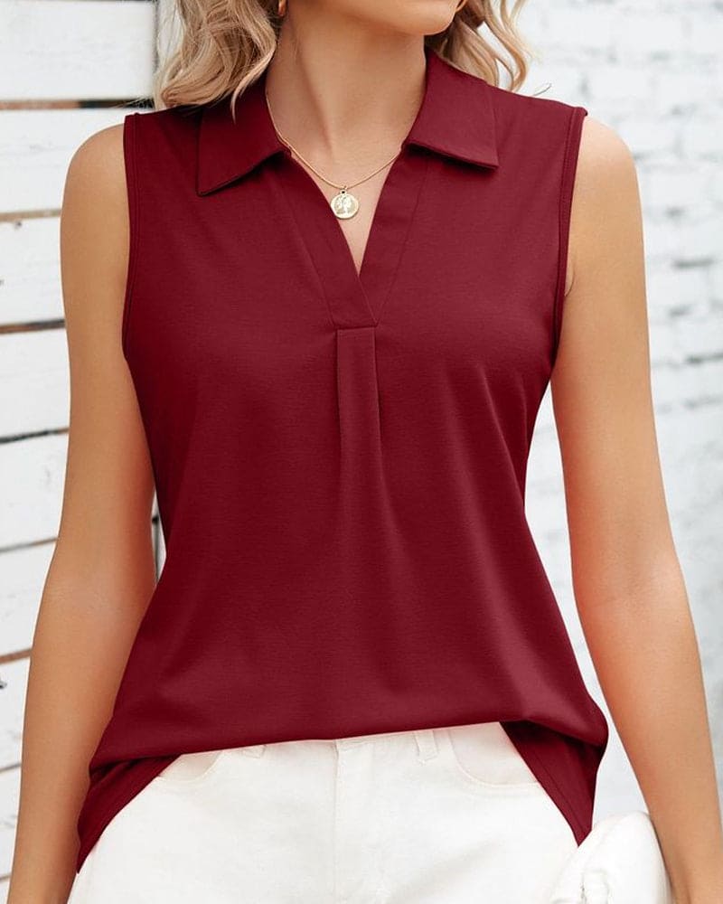 Zomertop - Mouwloos - V-hals - Top met kraag - Dameskleding-Boetiek Moda
