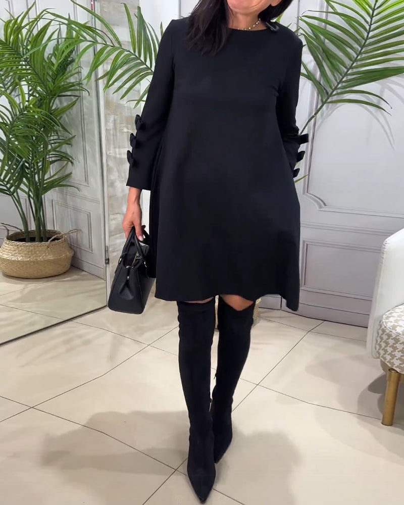Zwarte Jurk - Knielengte - losse pasvorm - casual jurk - jurk met lange mouwen-Boetiek Moda