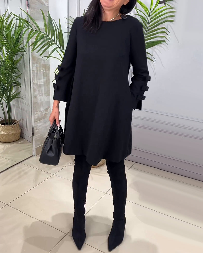 Zwarte Jurk - Knielengte - losse pasvorm - casual jurk - jurk met lange mouwen-Boetiek Moda