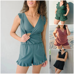 Zwem Romper - V-hals - Ruches - Zwem Playsuit - Dames Zwemmode-Boetiek Moda