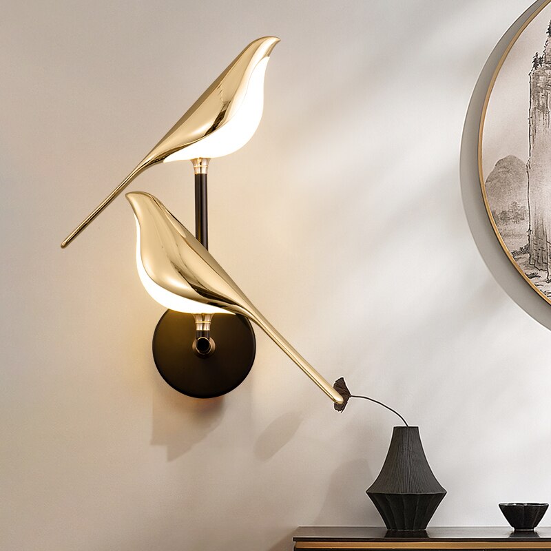 Vogellamp - Decoratieve interieurlamp Goud Zwarte vogel wandlamp